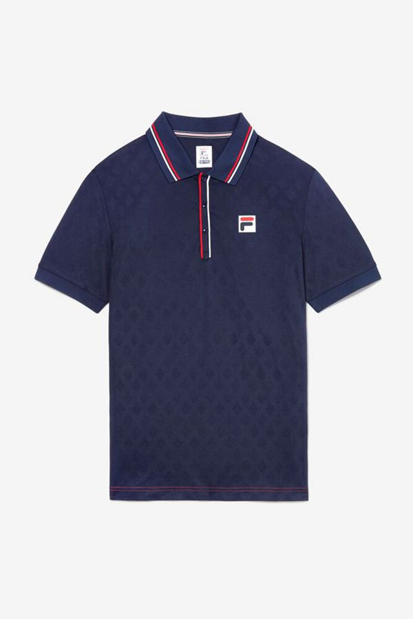 Fila Polokošeľa Panske Námornícka Modrá / Červené / Biele - Krátky Sleeve Tenis Jacquard Vypredaj -